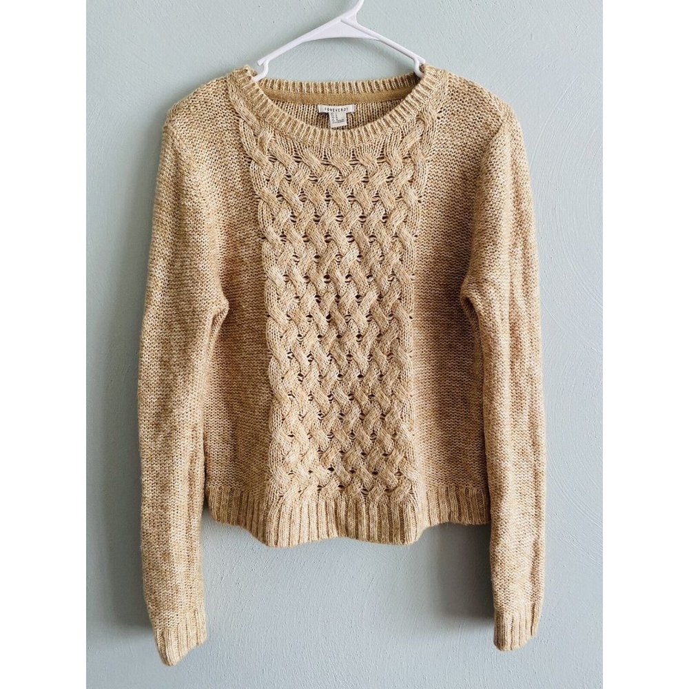 - Forever 21 Cropped Yellow Sweater Size Medium Cable Knit Front